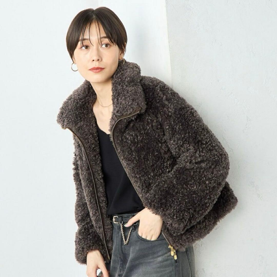 NOLLEY'S ノーリーズフェイクシープファーショートブルゾン/華やか/美品