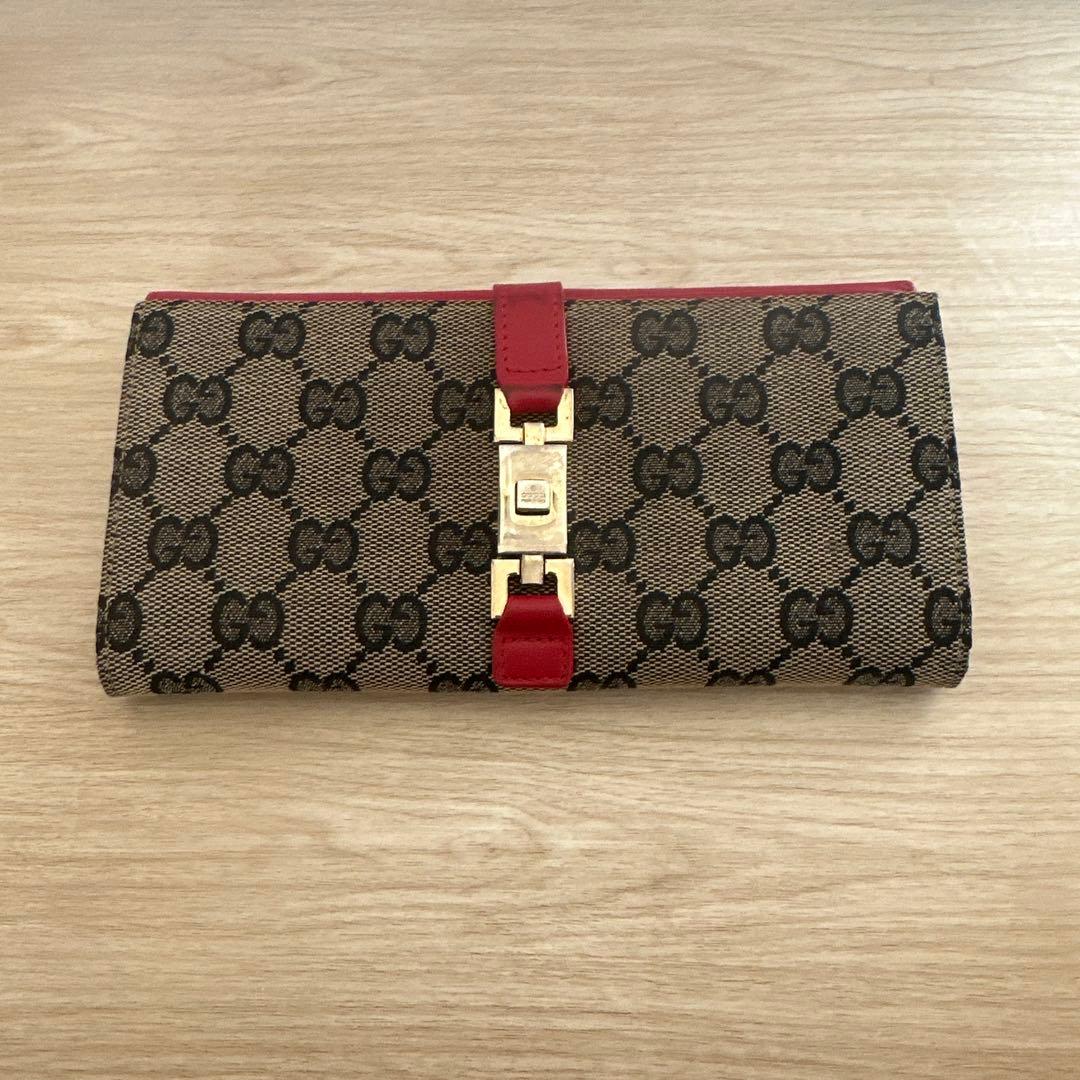 なんじゃ　GUCCI GGキャンバス 長財布 ベージュ/レッド