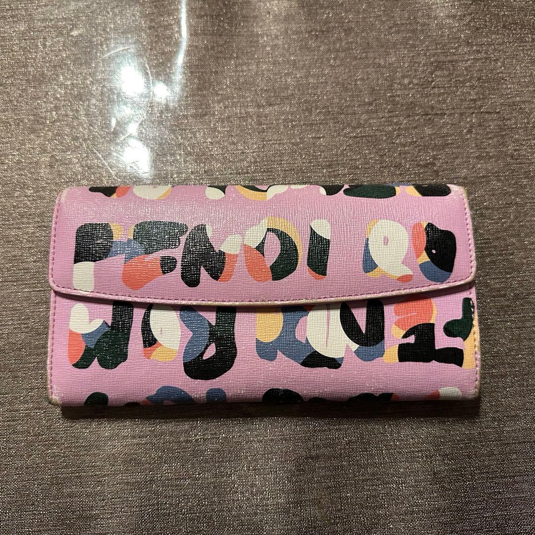 レア♡フェンディ抽象模様 カラフルピンク ロゴ長財布