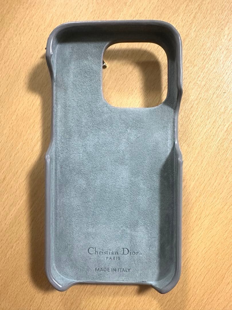 Christian DiorキルティングレザーケースiPhone14proグレー