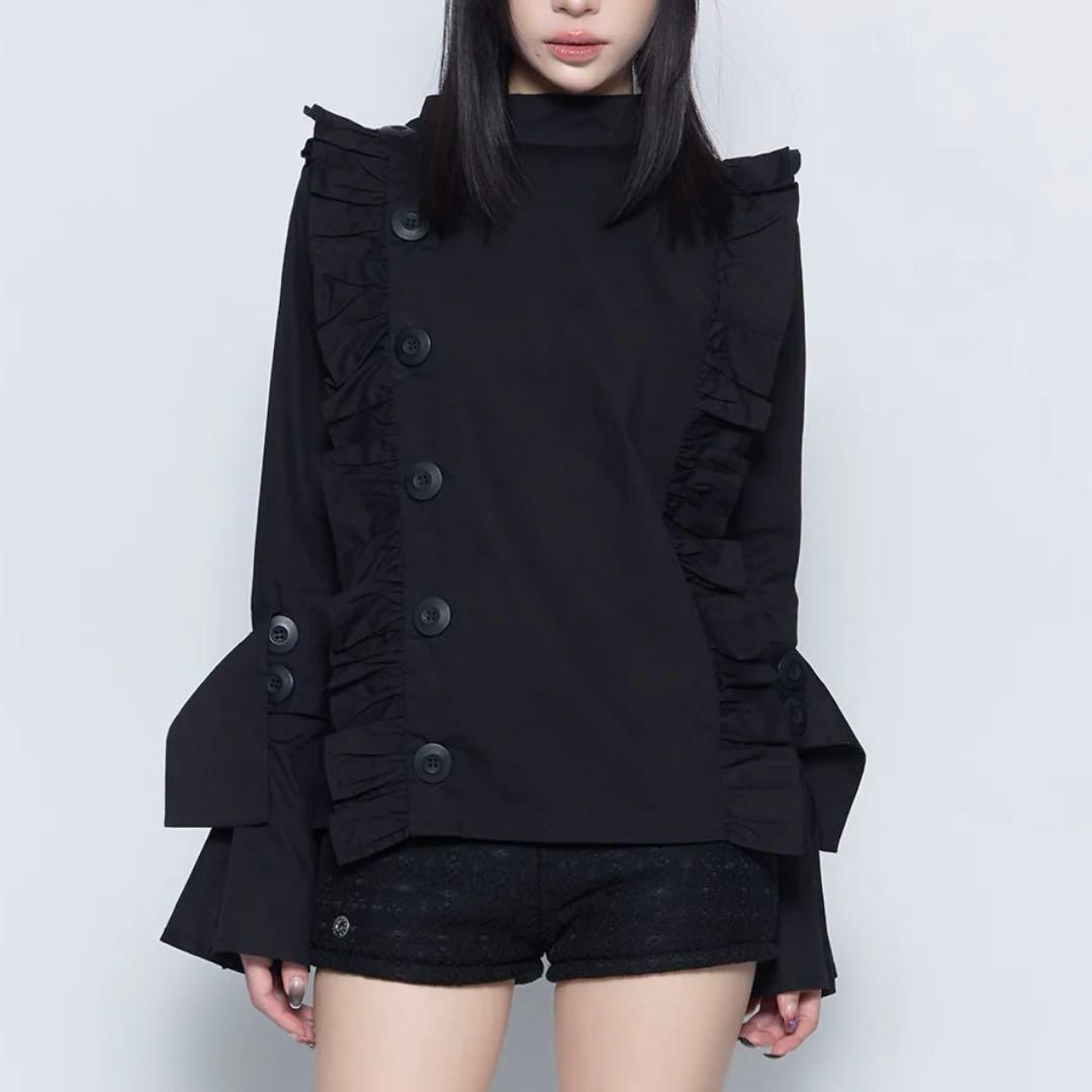 【melt the lady】button frill blouse/black