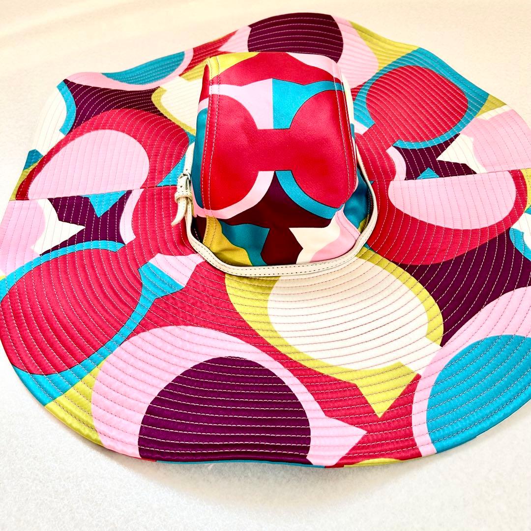 希少✨coach コーチ シグネチャー マルチカラー ハット つば広帽 シルク