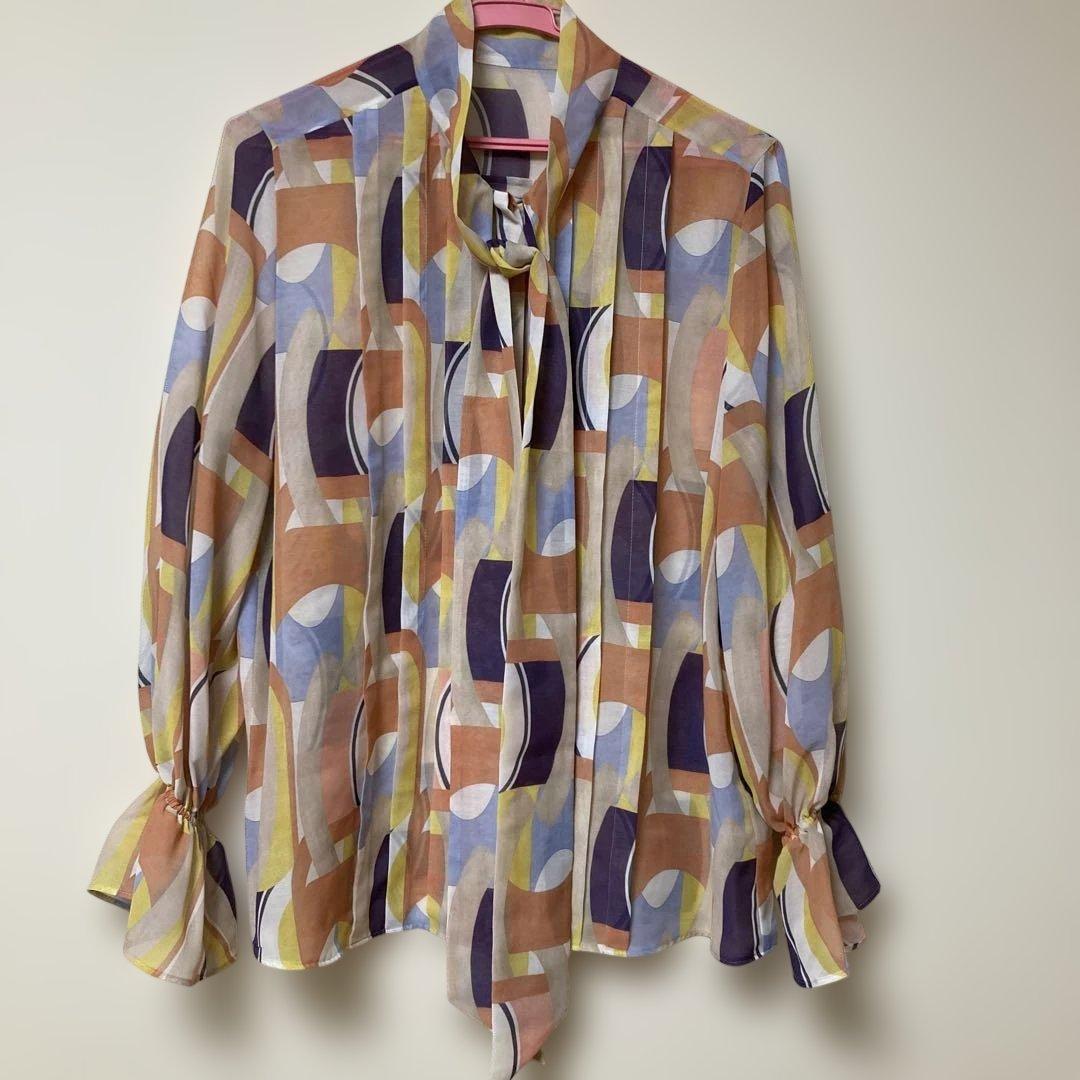 新品　タグ付　Ballsey オプティカルプリント ボウタイブラウス