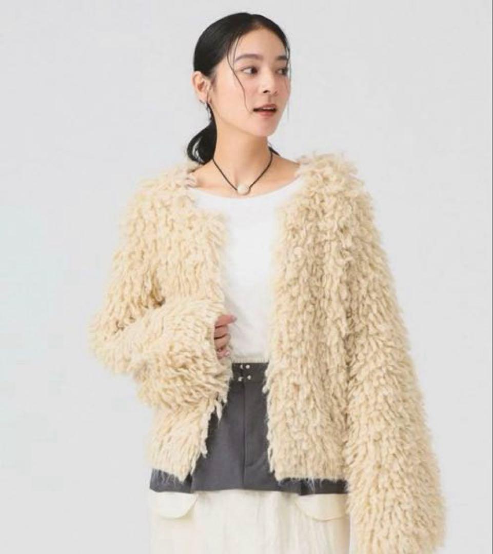 【Ray BEAMS】ミックスループ編み ニットジャケット カーディガン