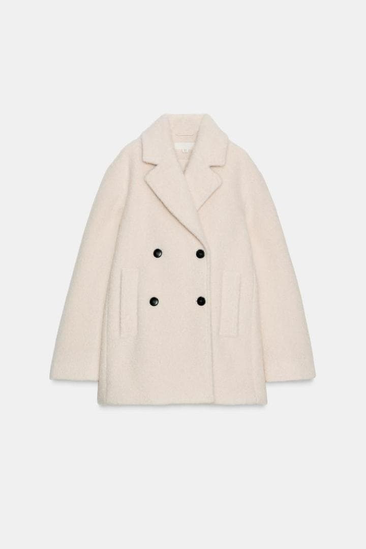 ZARA ザラ ブークレダブルブレストミディ丈コート S