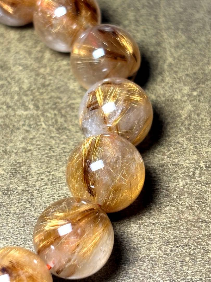 【新入荷】　タイガータイチンルチルブレス13㎜大玉（新品未使用）高品質　針ミチ2