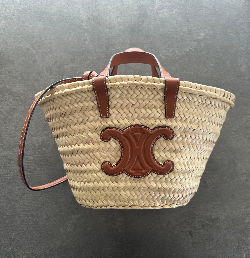 CELINE クラシックパニエ ラフィア ＆ カーフスキ