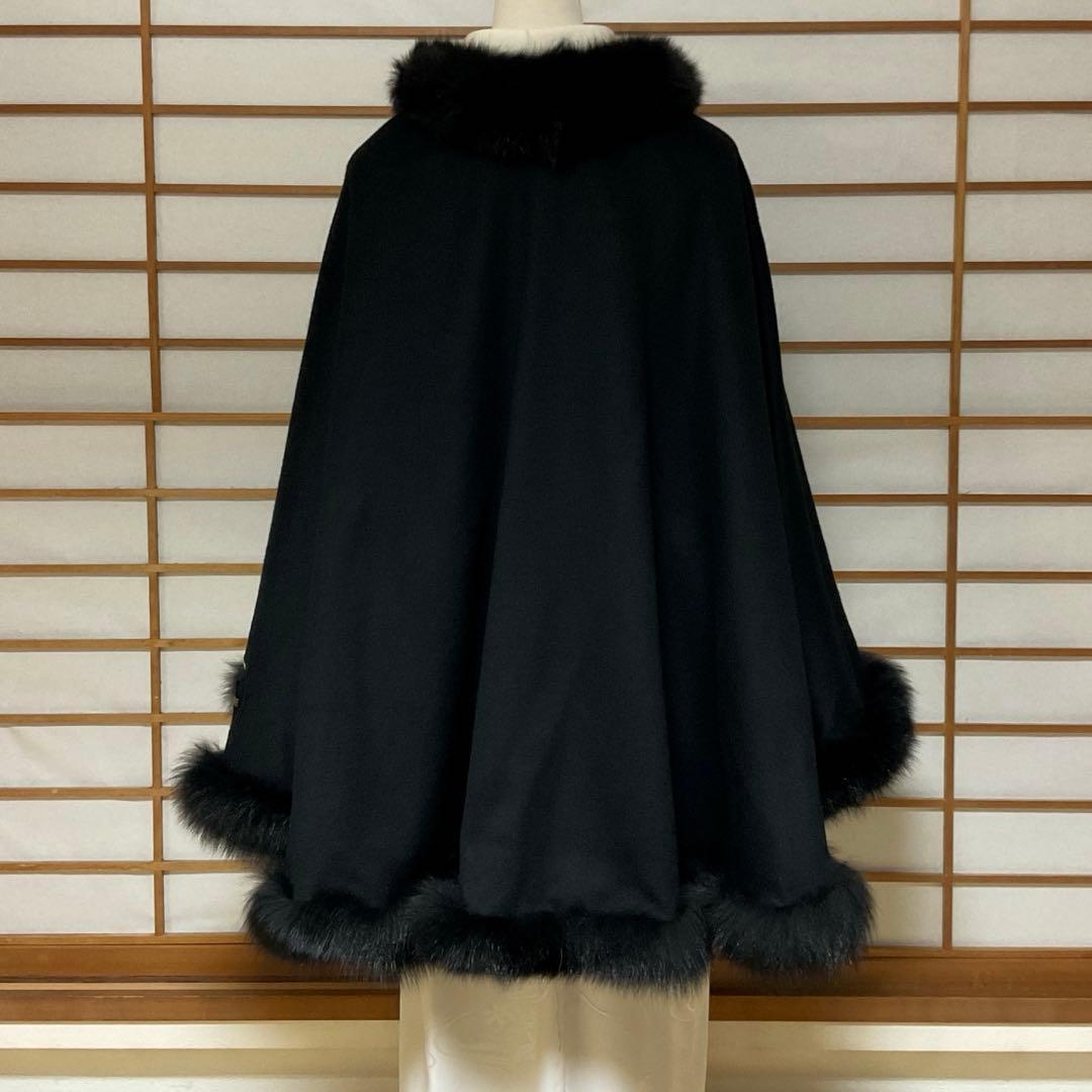 リアルファーケープ 黒 カシミヤ