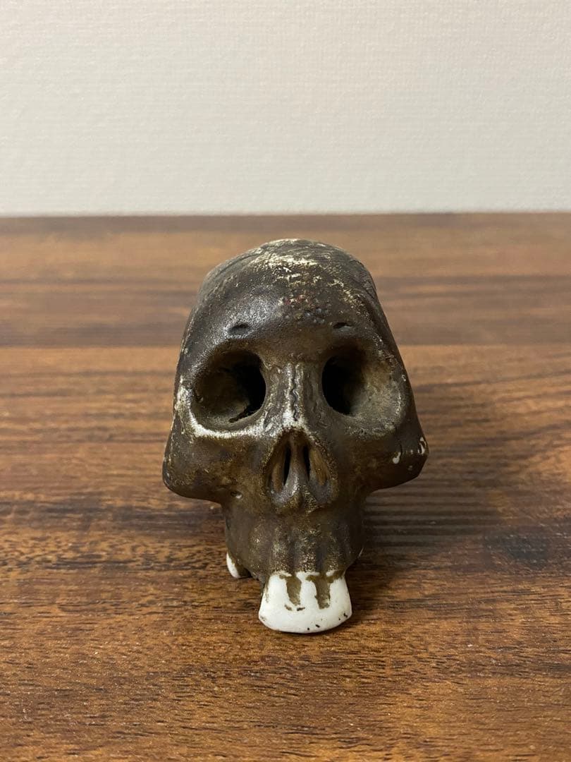 骨董髑髏陶器製スカル ダークブラウン