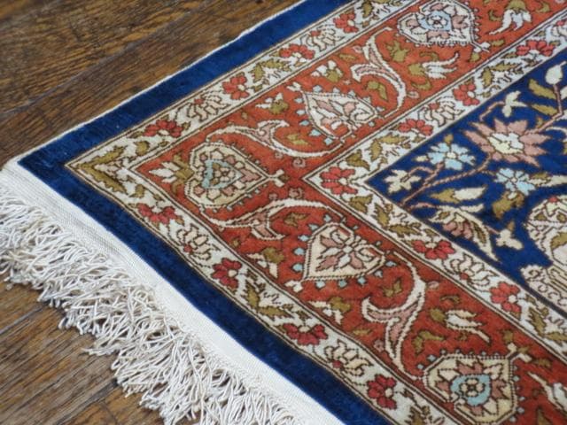 美品 手織り シルク トルコ HEREKE ヘレケ ゴルダニ文様 ペルシャ 絨毯