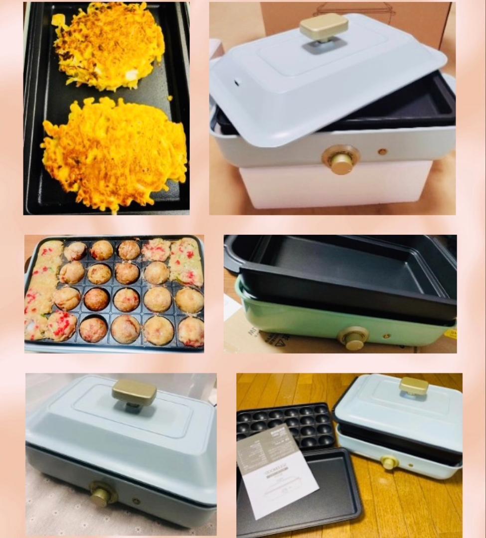 お洒落なレトロデザイン❣深鍋・平面・波型・たこ焼きの4WAYホットプレート♪❤