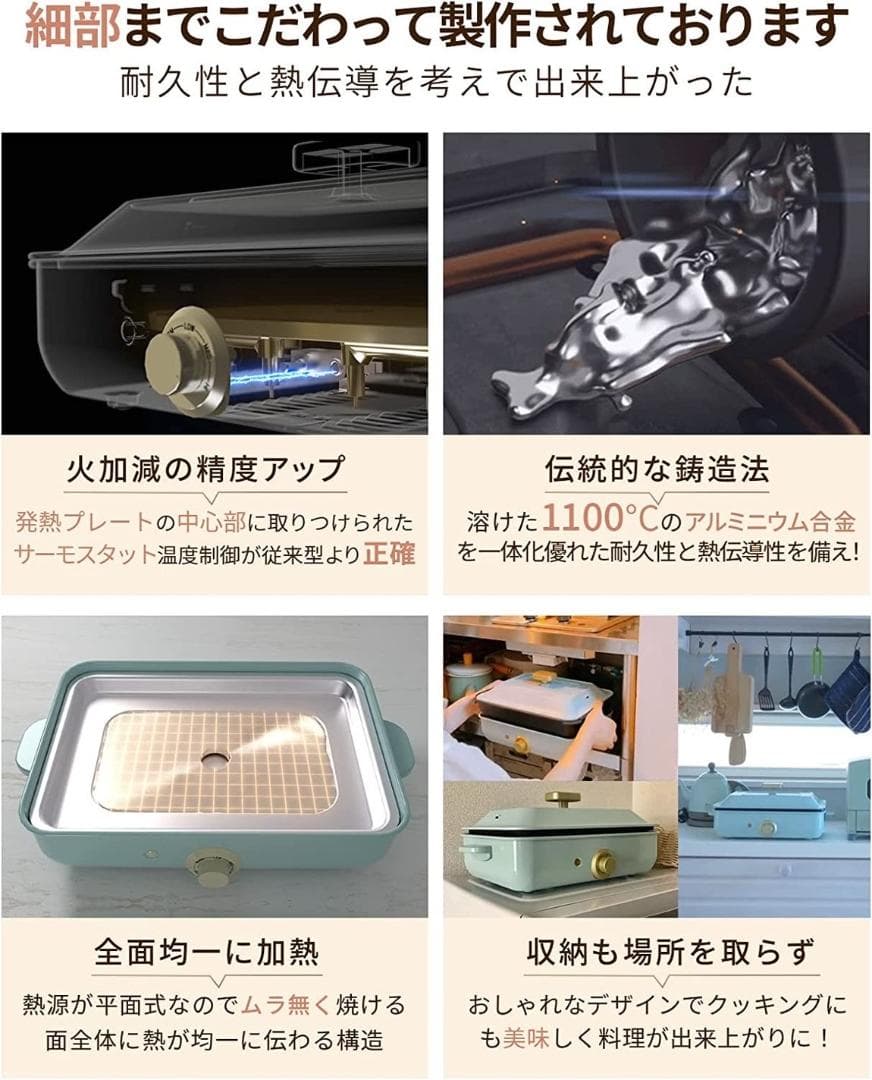 お洒落なレトロデザイン❣深鍋・平面・波型・たこ焼きの4WAYホットプレート♪❤