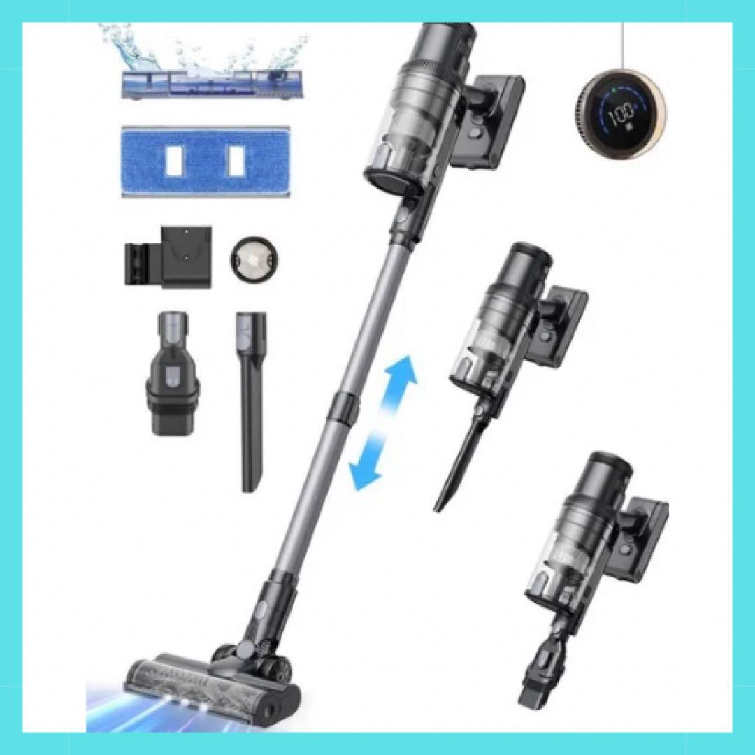 掃除機 コードレス 強力吸引 35000Pa サイクロン 伸縮型 水拭き