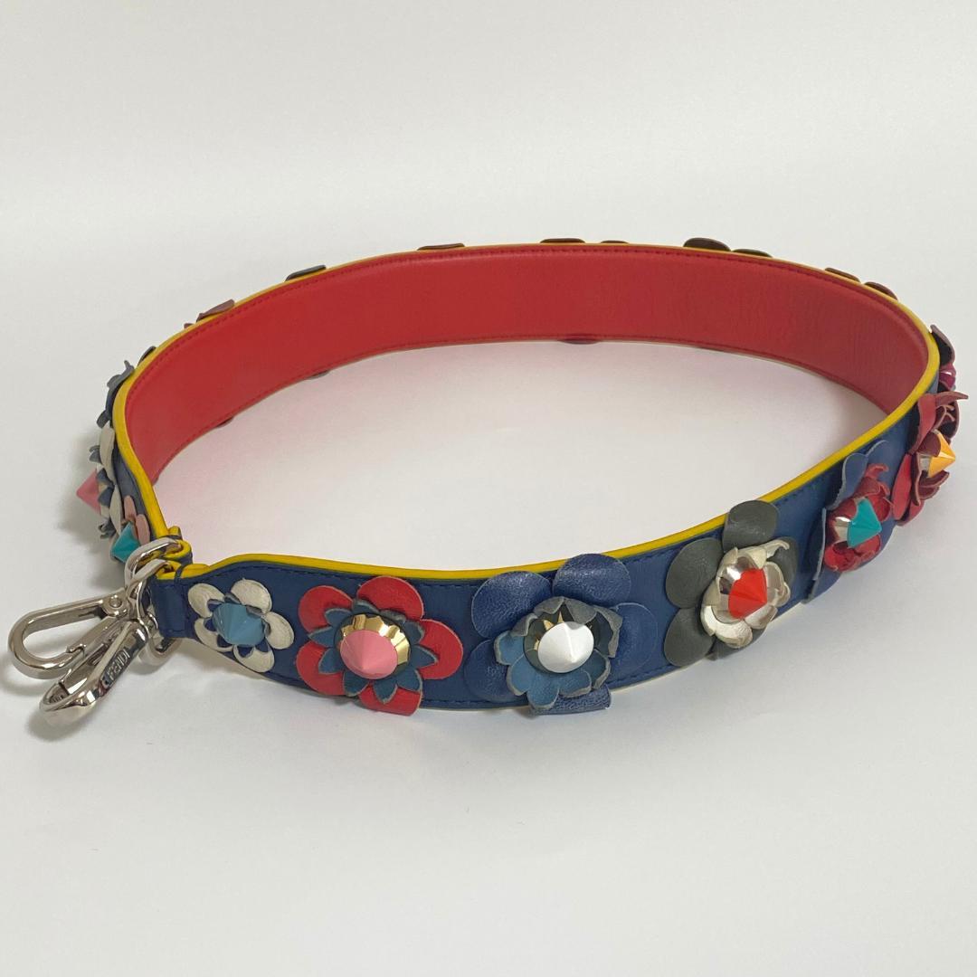 FENDI フェンディ　ストラップユー　フラワー　ブルー×レッド×イエロー