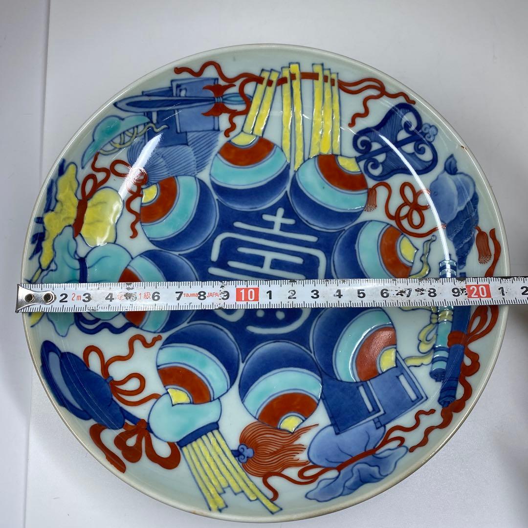 時代　鍋島焼　櫛目高台　七寸皿　共箱　直径21.4㎝　タサオ　東な7-0210①