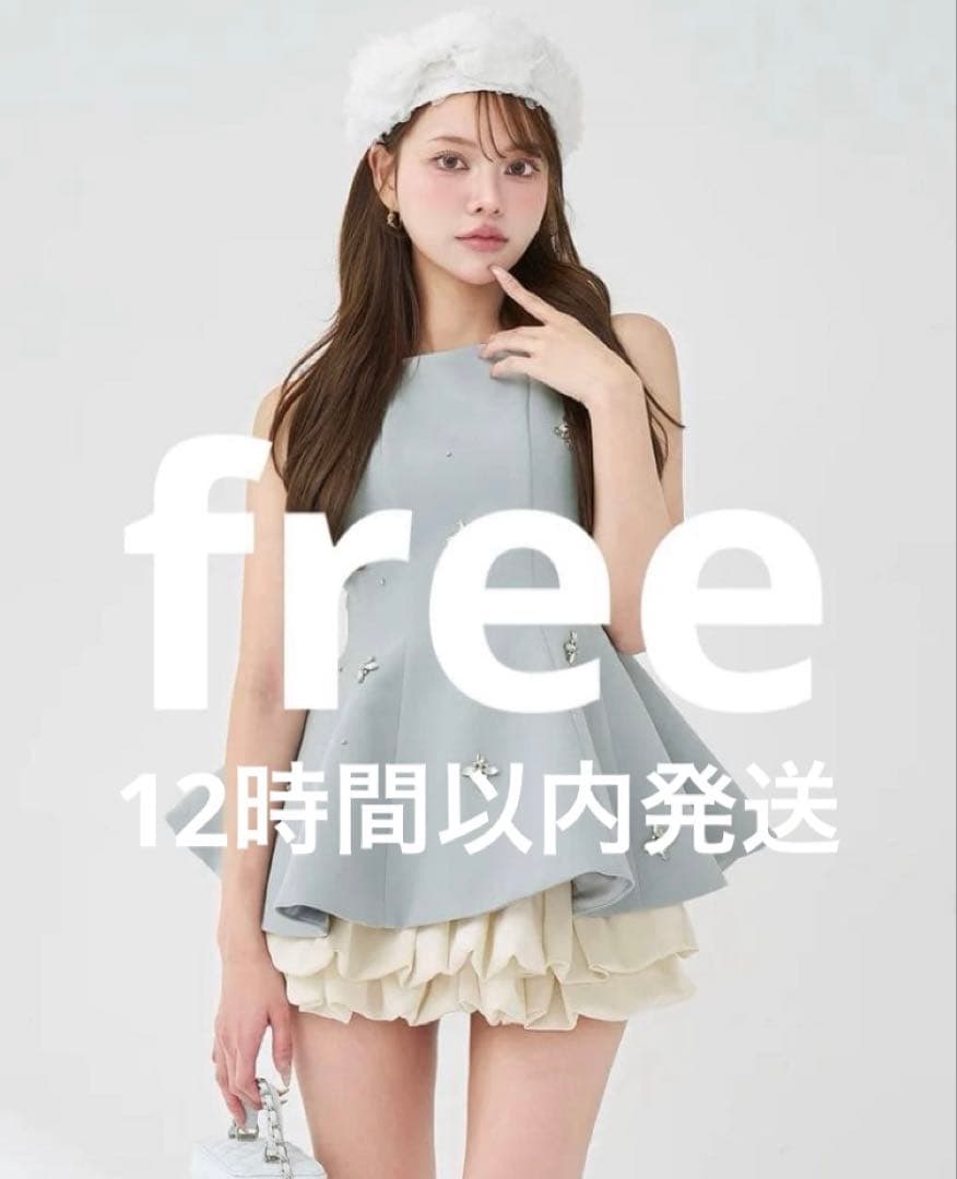 Darich ダーリッチ ビジューフレアバルーンミニドレス sax free