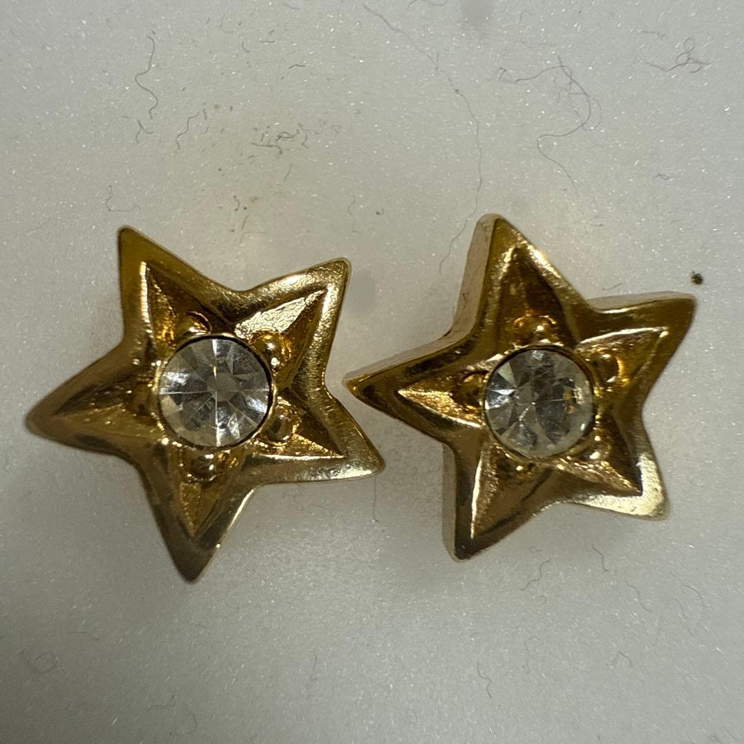 Christian Dior 1粒ラインストーン付きスターモチーフピアス　美品