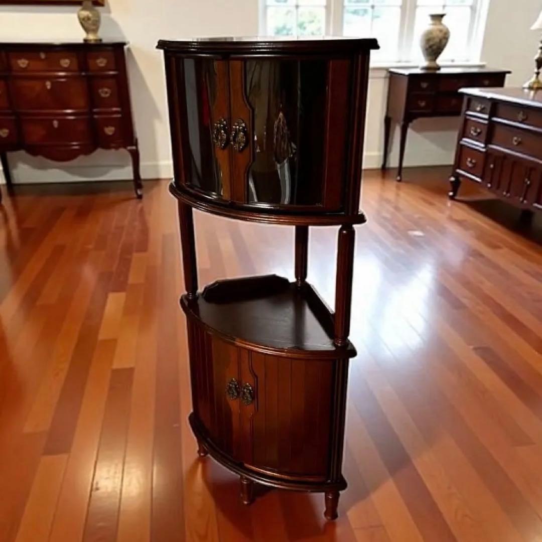 綾野製作所 アヤノクラフト コーナーキャビネット 木製3段 ダークブラウン