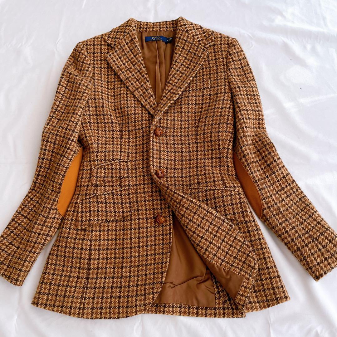 極美品 ポロラルフローレン ジャケット 千鳥格子 アルパカ ラムレザー パッチ