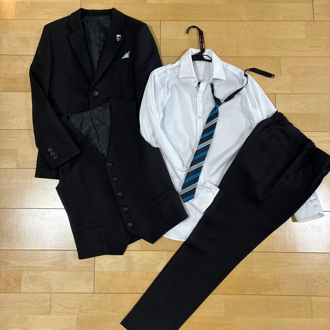 CHOPIN黒ストライプスーツ ジャケットパンツ5点セット細身卒業式男の子160