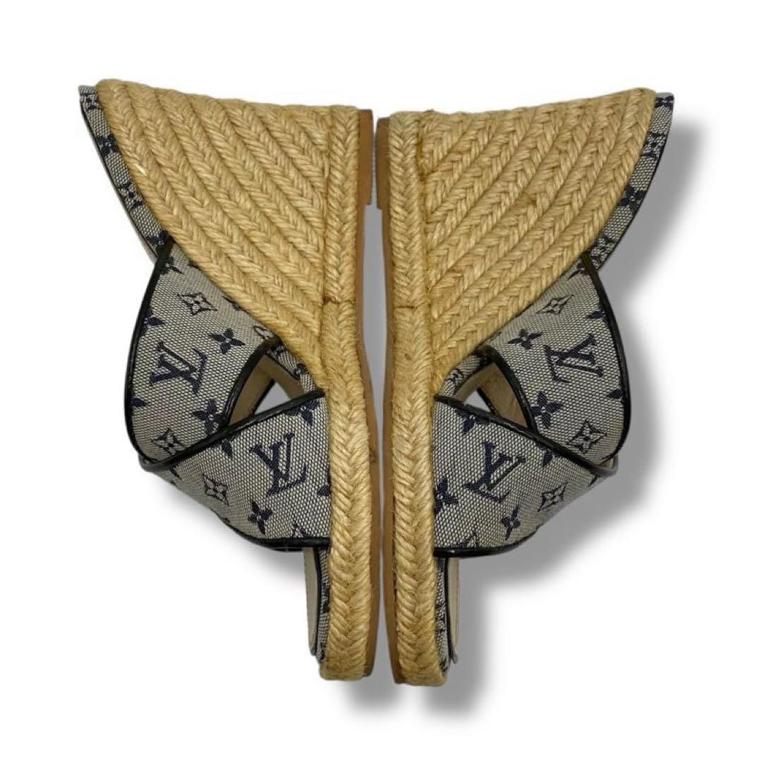 良品 ルイヴィトン モノグラム ヒール サンダル ミュール エスパドリーユ 21