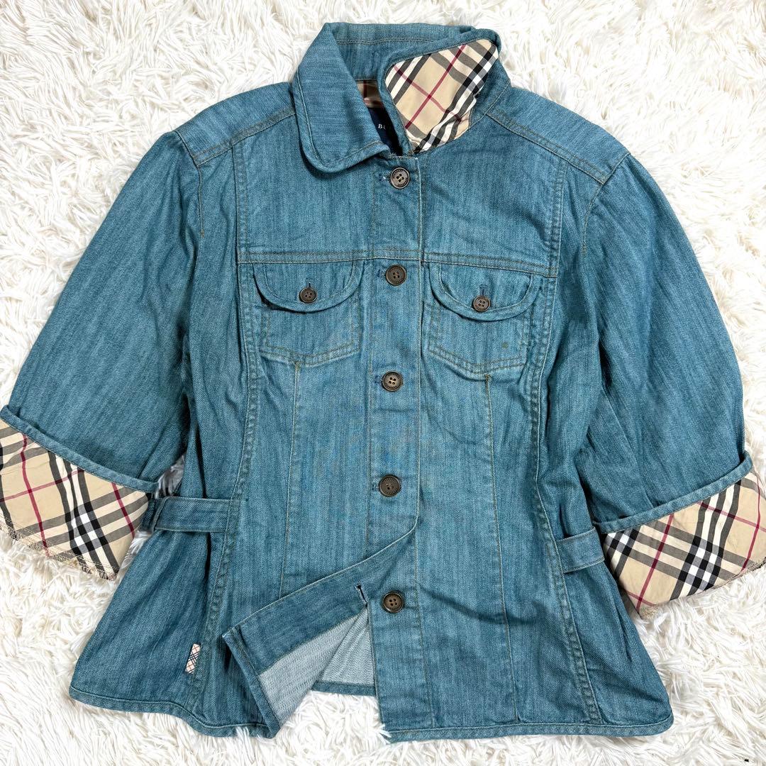 美品✨バーバリーロンドン デニムシャツ ノバチェック 刺繍 ストレッチ 三陽商会