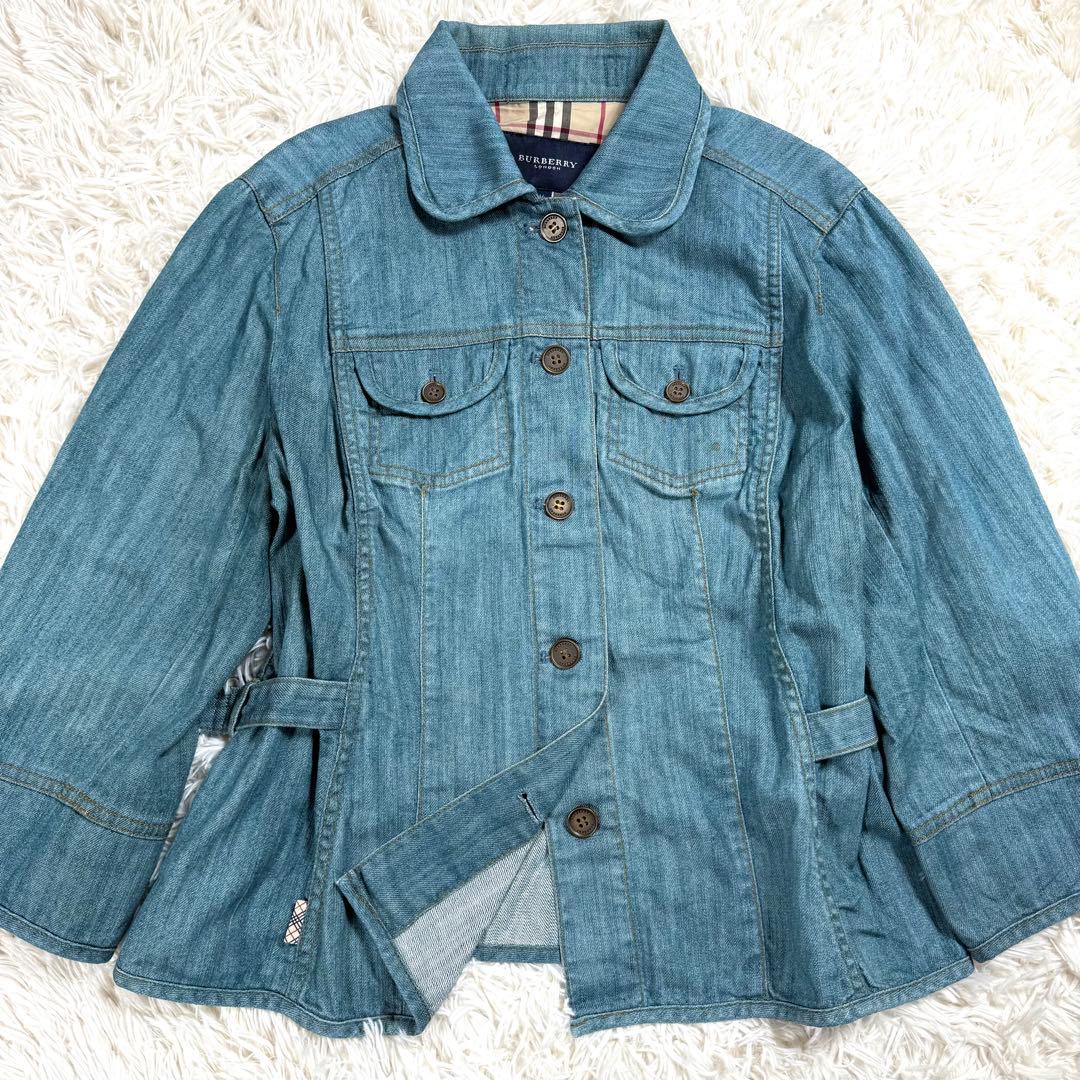 美品✨バーバリーロンドン デニムシャツ ノバチェック 刺繍 ストレッチ 三陽商会