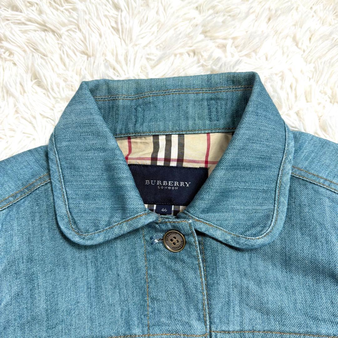 美品✨バーバリーロンドン デニムシャツ ノバチェック 刺繍 ストレッチ 三陽商会