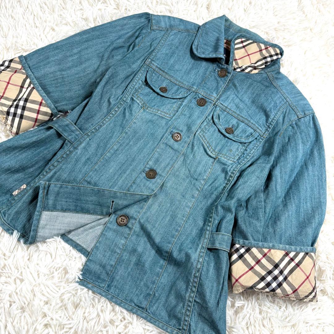 美品✨バーバリーロンドン デニムシャツ ノバチェック 刺繍 ストレッチ 三陽商会