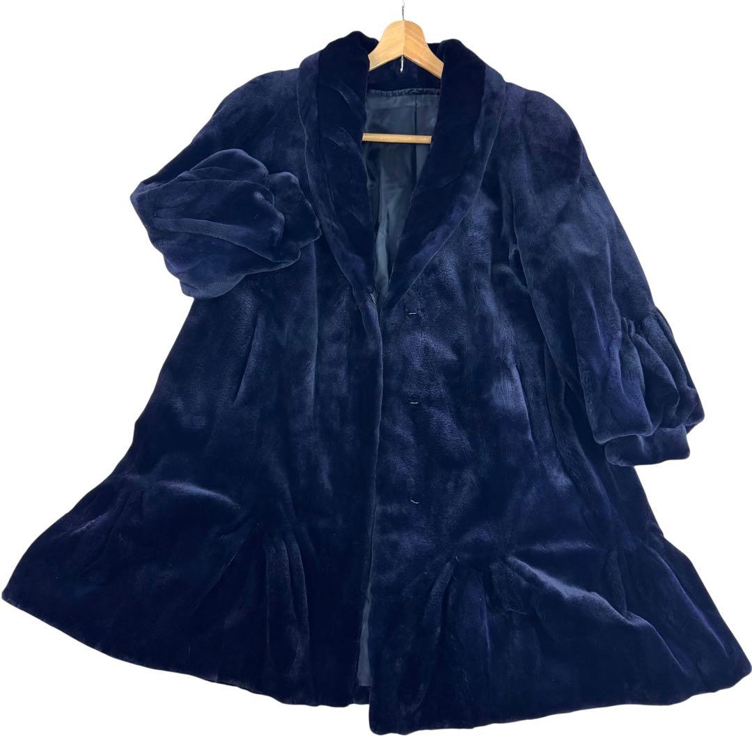 裾周り210 ミンク シェアード パープル コート フレア デザイン◎ XL相当