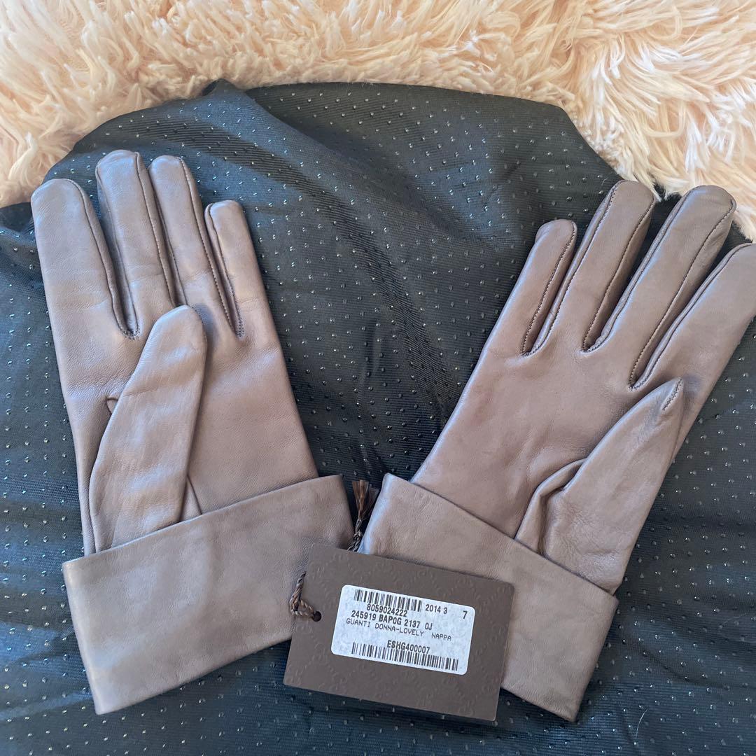 GUCCI リボン付きグレー手袋