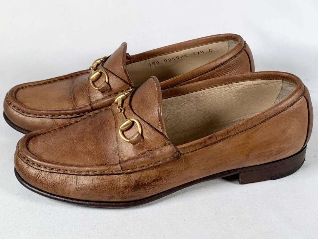 【正規】美品 グッチ GUCCI レザー ホースビットローファー 37 1/2