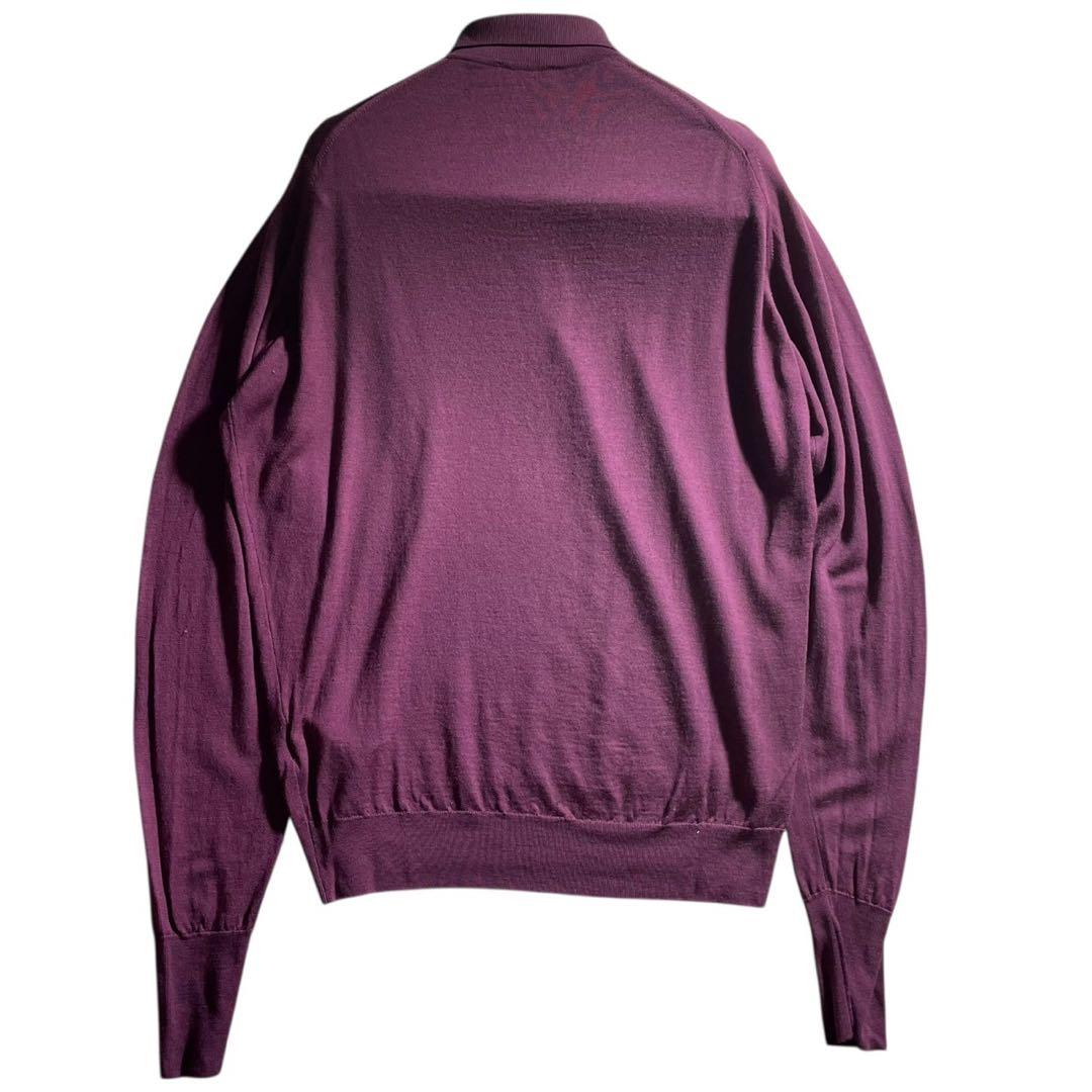 【極美品】ジョンスメドレー メリノウール ニットポロ L 英国製 パープル