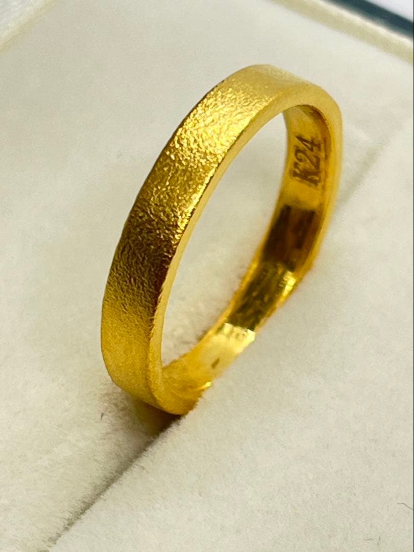 ゆずK24純金平打ちマットリング艶消し加工4.58g刻印ありハンドメイド