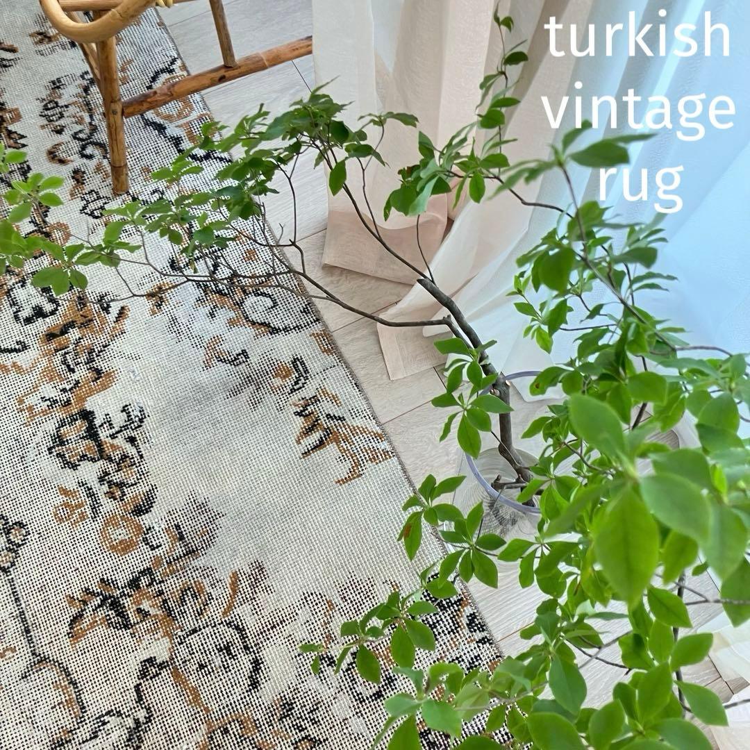 ライトグレー54×199ブラック　キャラメル　ランナー　トルコヴィンテージラグ