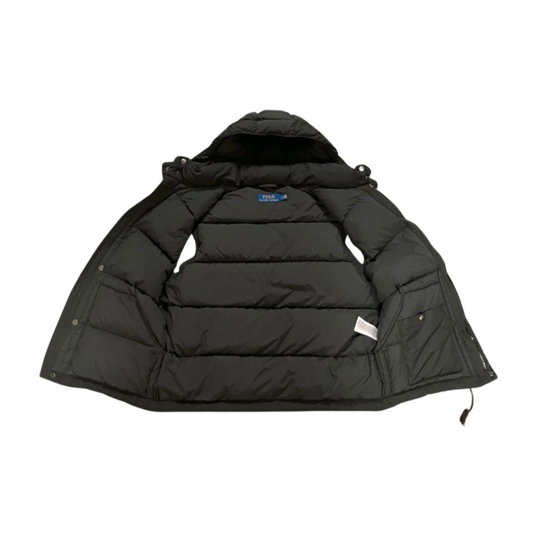 美品 ポロラルフローレン ダウンベスト 肉厚 黒 フード付 S メンズM相当
