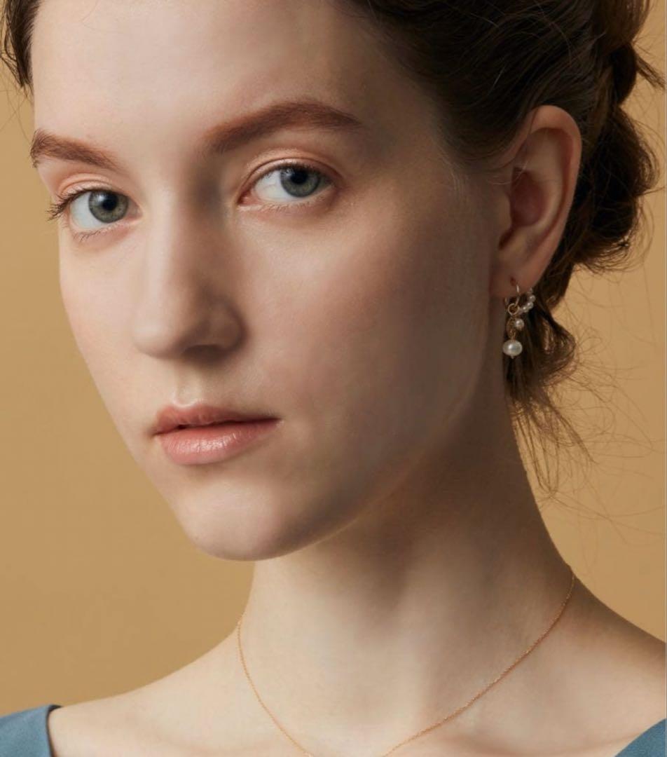 新品未使用　アガット　k10 パールとリーフのピアスチャーム　淡水パールチャーム