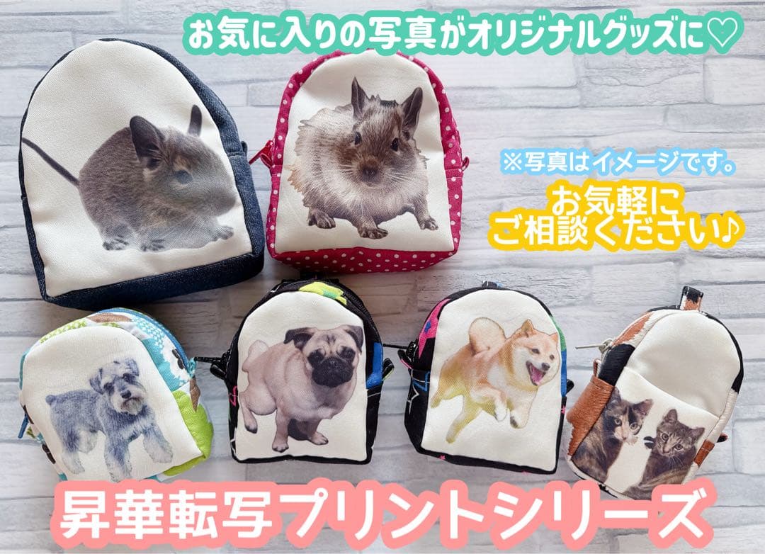 専用　ハンドメイド　昇華転写プリント　犬　リュック型＆ミニリュック型ポーチ