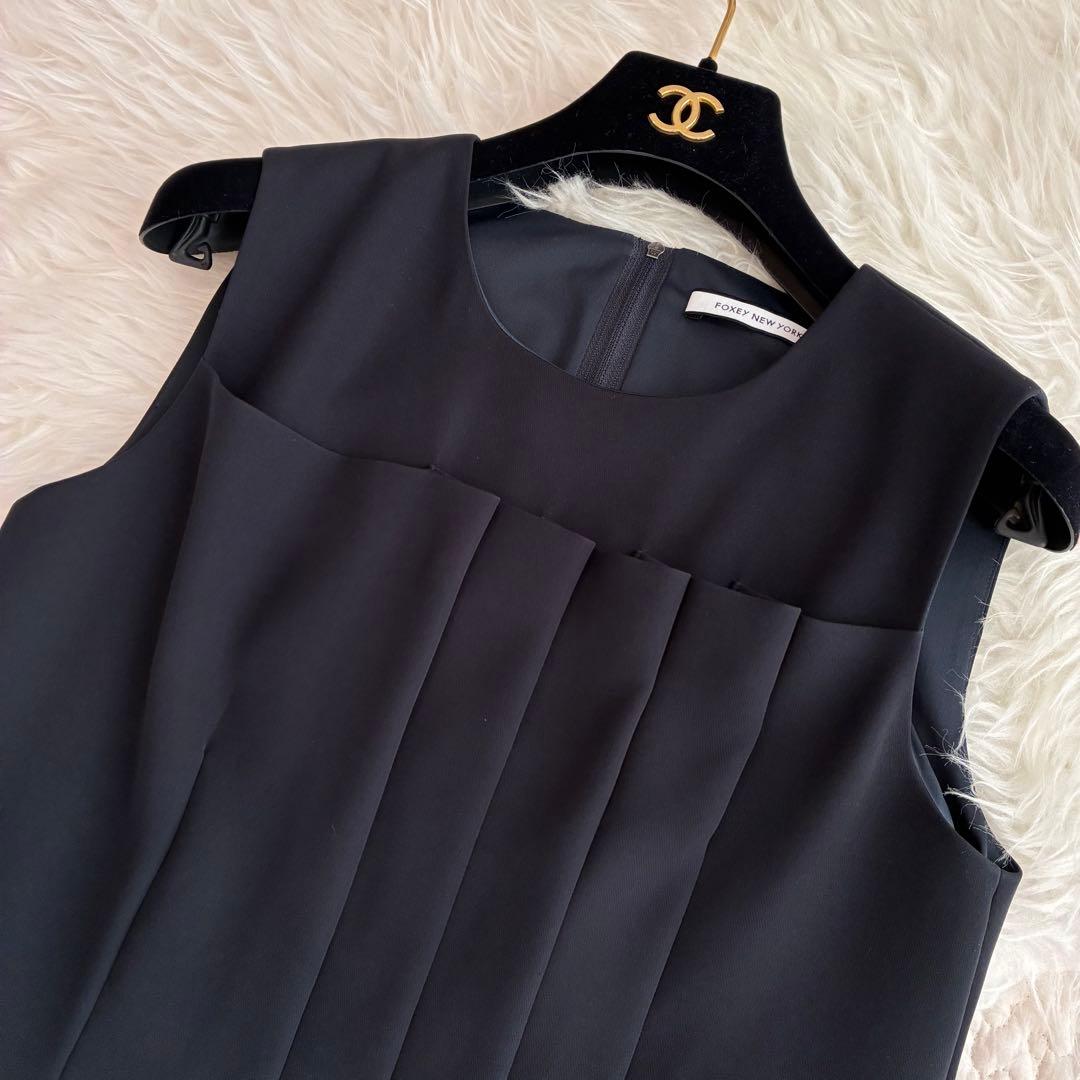美品♡フォクシーニューヨーク　プリーツタックワンピース　ネイビー　40