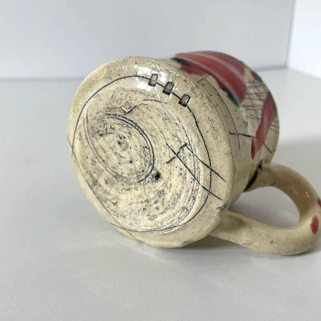 #XG539 陶芸家・山田和・赤釉織部珈琲碗・織部焼・茶碗・酒器・茶道・未使用品