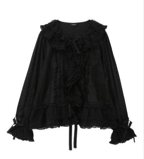 ピンクハウス 黒 ローズレース使いローンフリルブラウス