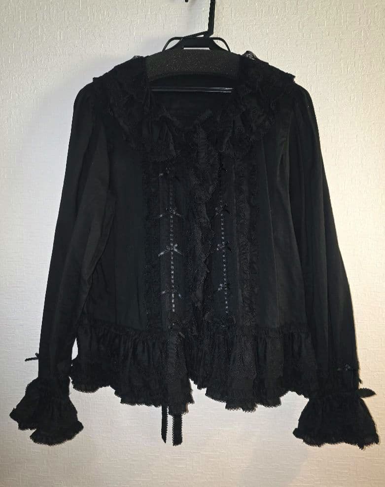 ピンクハウス 黒 ローズレース使いローンフリルブラウス