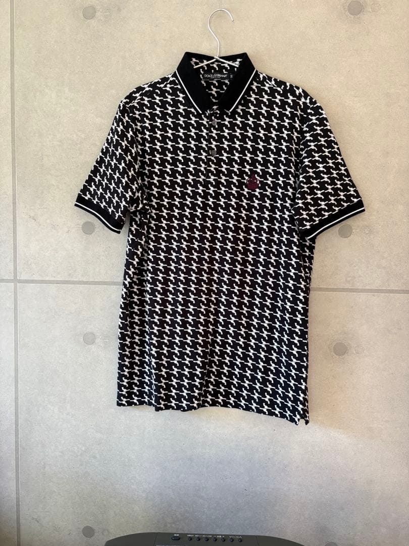 Dolce & Gabbana 総柄半袖ポロシャツ 王冠刺繍