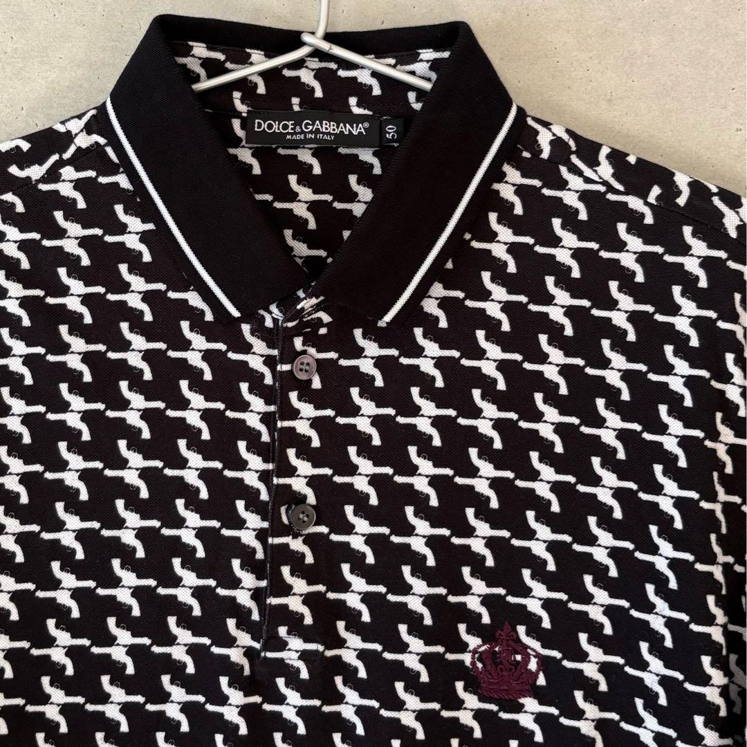 Dolce & Gabbana 総柄半袖ポロシャツ 王冠刺繍