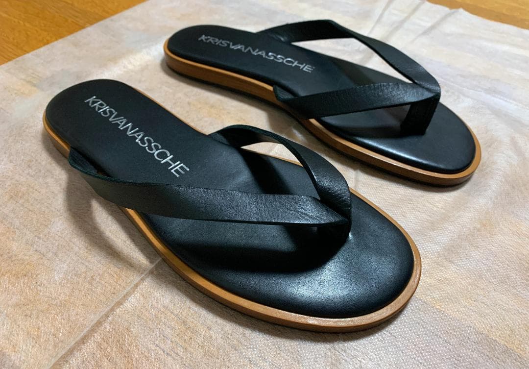 名作 KRISVANASSCHE レザーサンダル ブラック 40 トング
