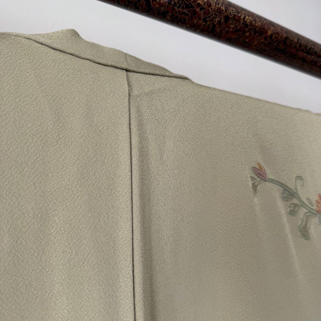 しつけ付き　正絹　袷　訪問着　着物　161裄64　汕頭刺繍　グラデ　黄緑　虹色