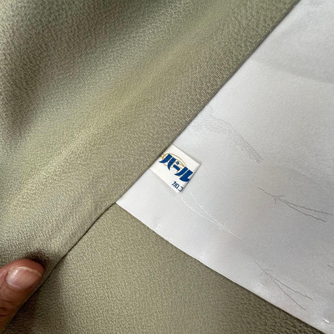 しつけ付き　正絹　袷　訪問着　着物　161裄64　汕頭刺繍　グラデ　黄緑　虹色