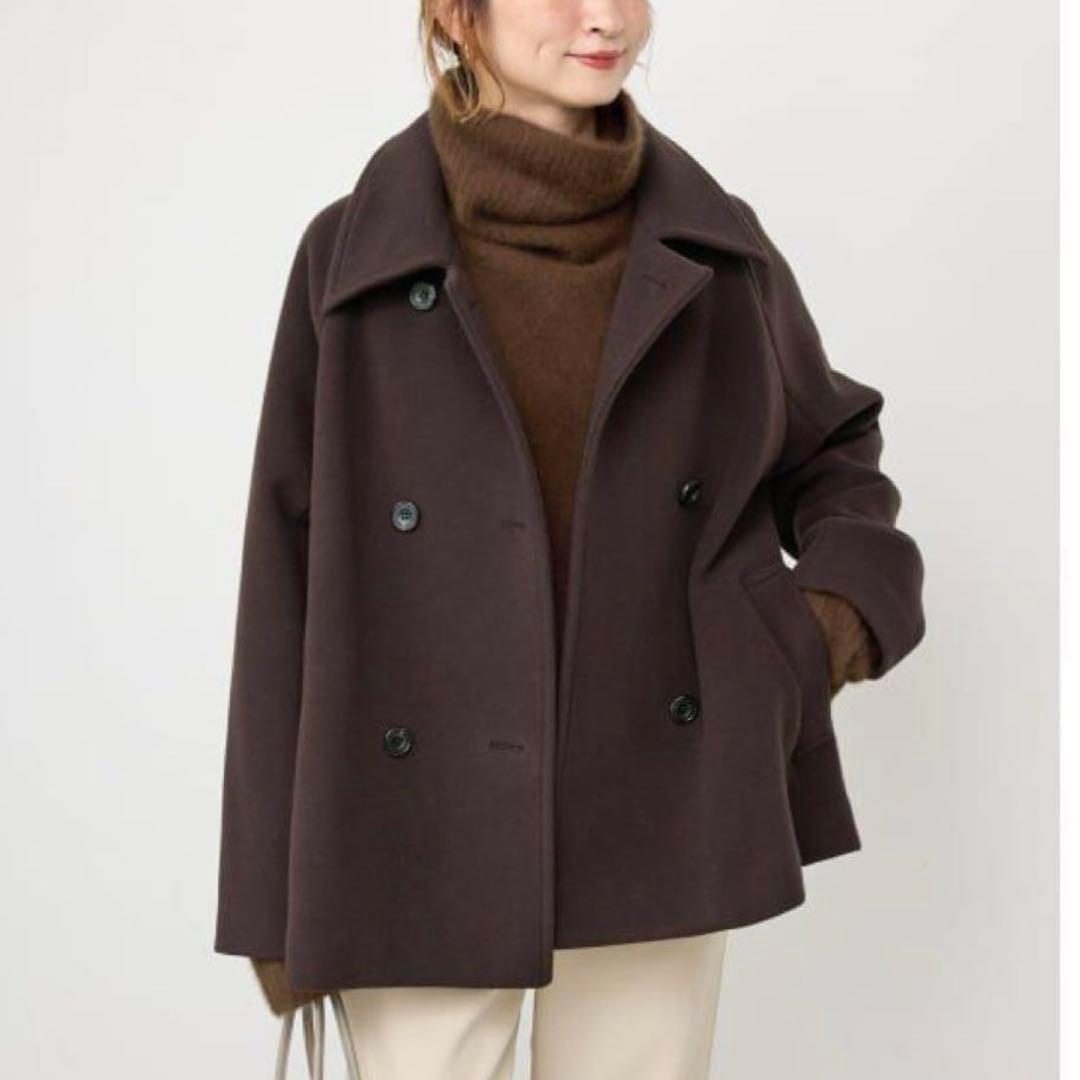 Spick and Span S160スタンドカラーショートコートブラウン38