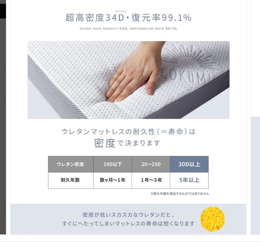 GOKUMIN プレミアムグランマットレス ダブル 三つ折り ホワイト