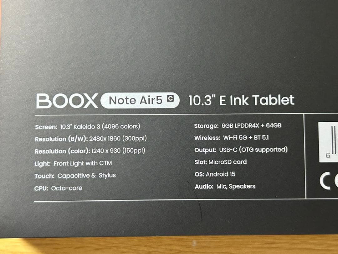 BOOX Note Air5 C 10.3インチ E Inkタブレット